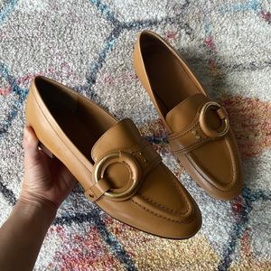 CHLOE Demi Buckle Leather Loafer in Tan - 37.5